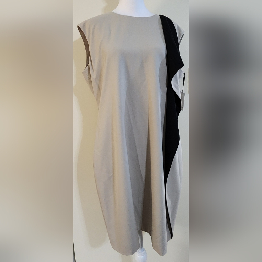 NEW Calvin Klein Taupe and Black Sleeveless Sheath Dress Women's Size 12